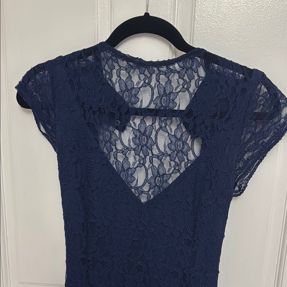 Blue Sheath Dress with Sweetheart Neckline and Flutter Cap Sleeves